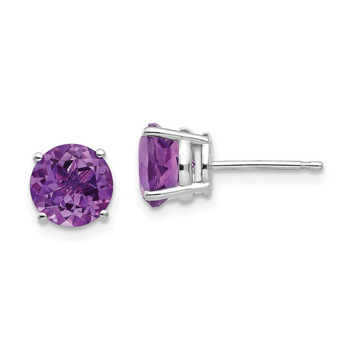 Million Charms 14k White Gold 7mm Amethyst Earrings, 7mm x 7mm