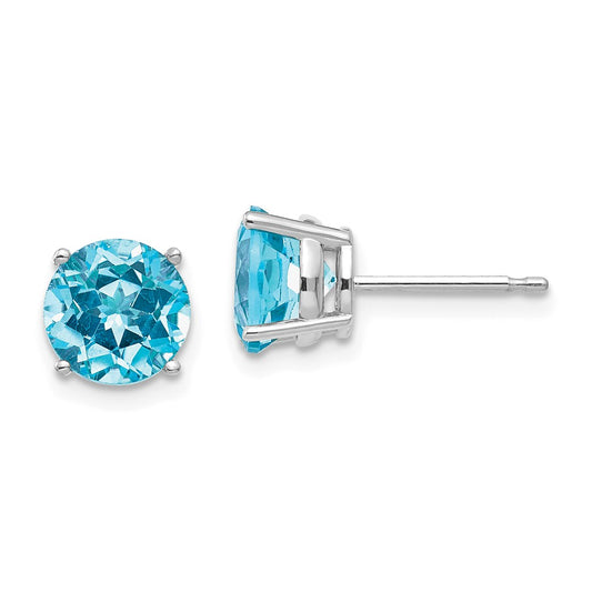 Million Charms 14k White Gold 7mm Blue Topaz Earrings, 7mm x 7mm