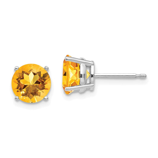 Million Charms 14k White Gold 7mm Citrine earring, 7mm x 7mm