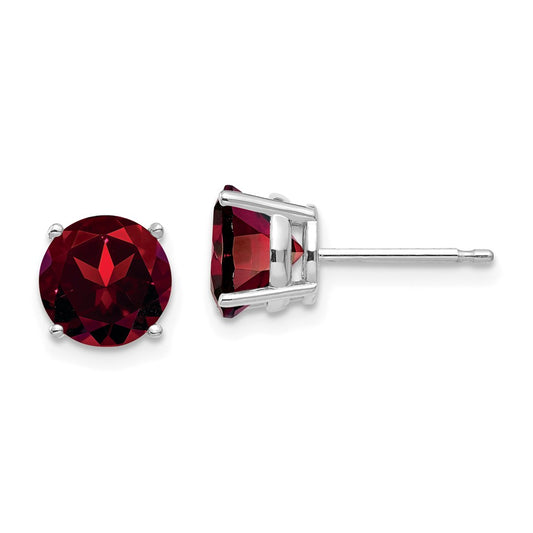 Million Charms 14k White Gold 7mm Garnet Earrings, 7mm x 7mm