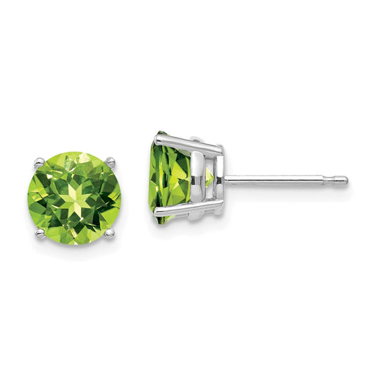 Million Charms 14k White Gold 7mm Peridot Earrings, 7mm x 7mm