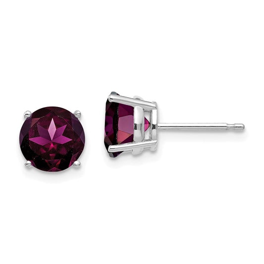 Million Charms 14k White Gold 7mm Rhodolite Garnet Earrings, 7mm x 7mm