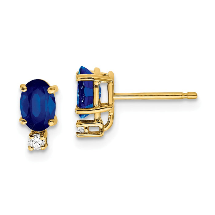 Million Charms 14k Yellow Gold 6x4mm Oval Sapphire & AAA Diamond Earrings, 9mm x 4mm