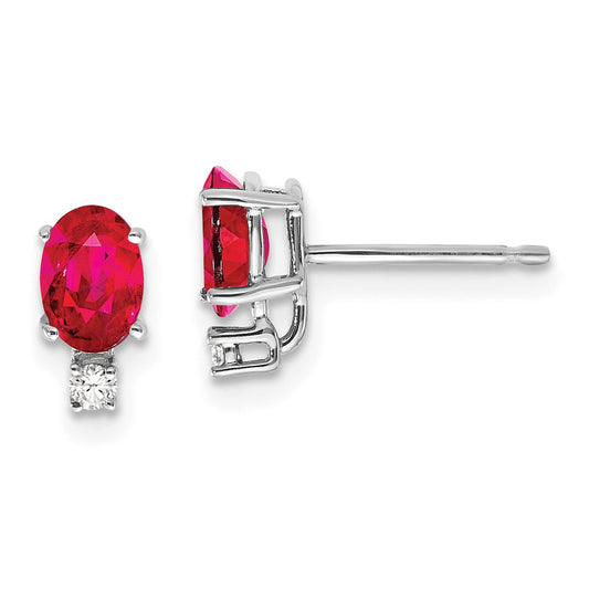 Million Charms 14k White Gold 6x4mm Oval Ruby AA Diamond Earrings, 9mm x 4mm