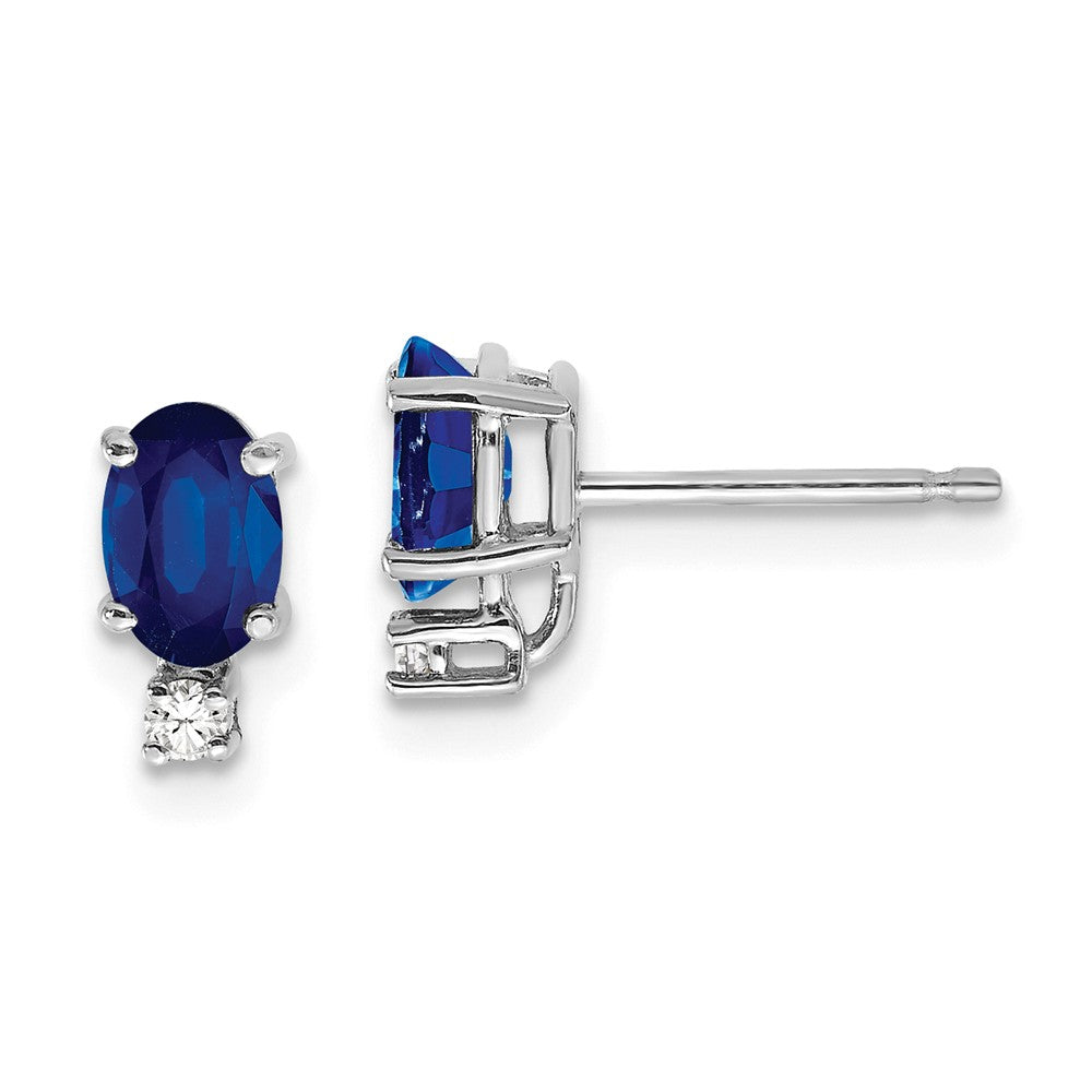 Million Charms 14k White Gold 6x4mm Oval Sapphire & AAA Diamond Earrings, 9mm x 4mm