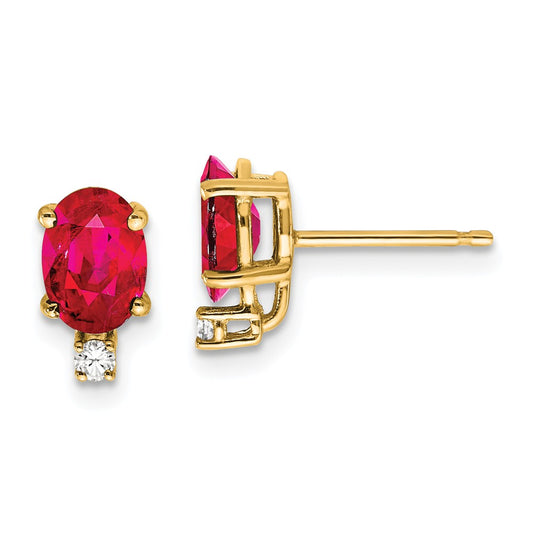Million Charms 14k Yellow Gold Ruby Diamond Post Earrings, 10mm x 5mm