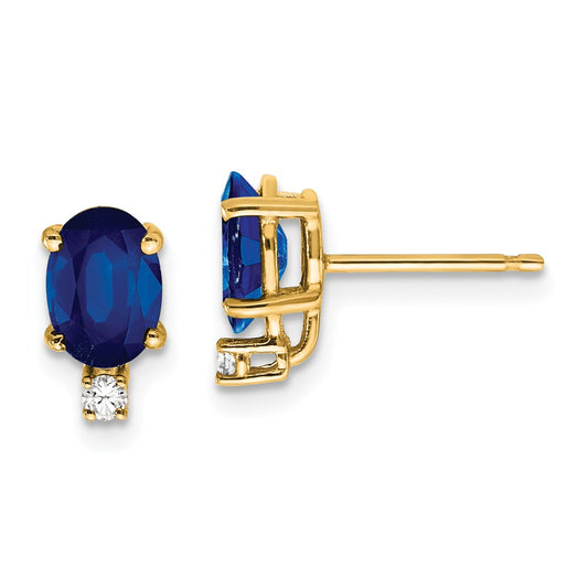 Million Charms 14k Yellow Gold 7x5mm Oval Sapphire A Diamond Earrings, 10mm x 5mm