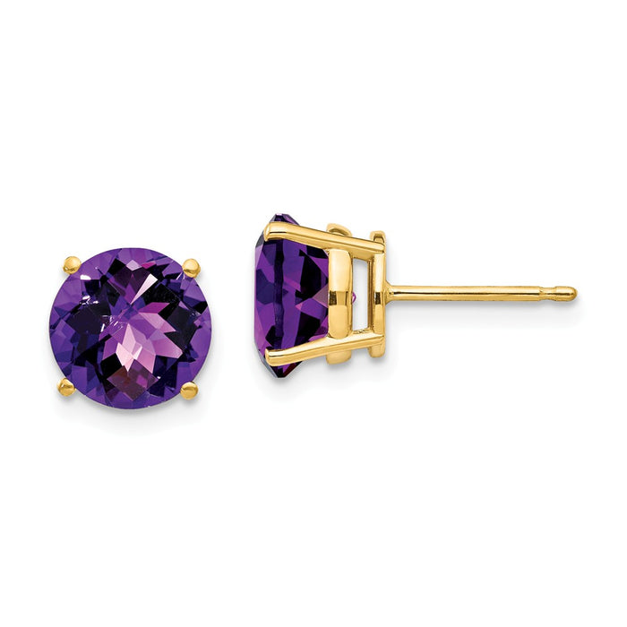 Million Charms 14k Yellow Gold 8mm Amethyst Checker Post Earrings, 8mm x 8mm