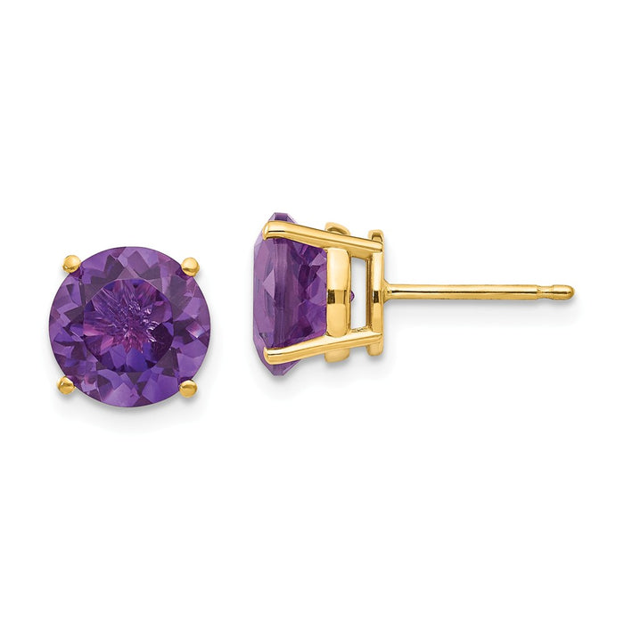 Million Charms 14k Yellow Gold 8mm Amethyst Post Earrings, 8mm x 8mm