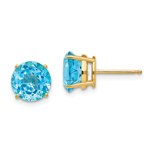 Million Charms 14k Yellow Gold 8mm Blue Topaz Post Earrings, 8mm x 8mm