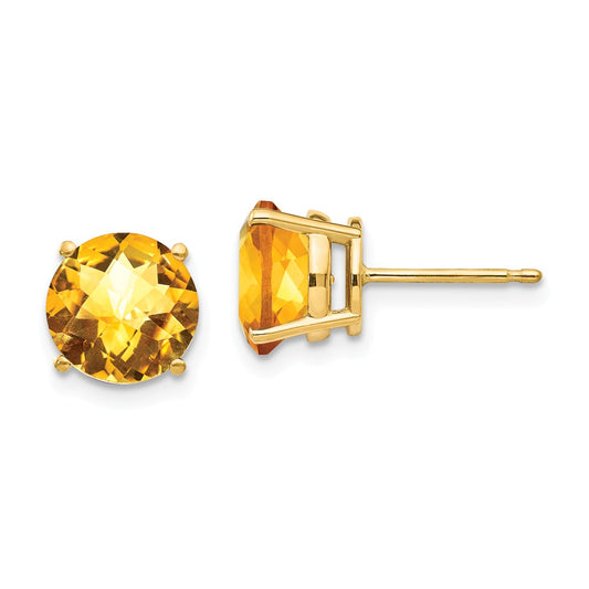 Million Charms 14k Yellow Gold 8mm Citrine Checker Post Earrings, 8mm x 8mm