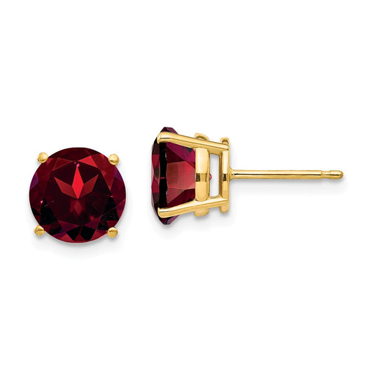 Million Charms 14k Yellow Gold 8mm Garnet Post Earrings, 8mm x 8mm