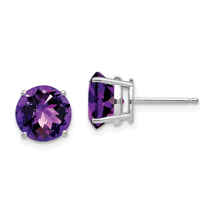 Million Charms 14k White Gold 8mm Amethyst Checker Earrings, 8mm x 8mm