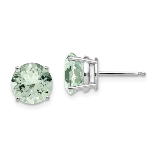 Million Charms 14k White Gold 8mm Round Green Quartz Earrings, 9mm x 9mm