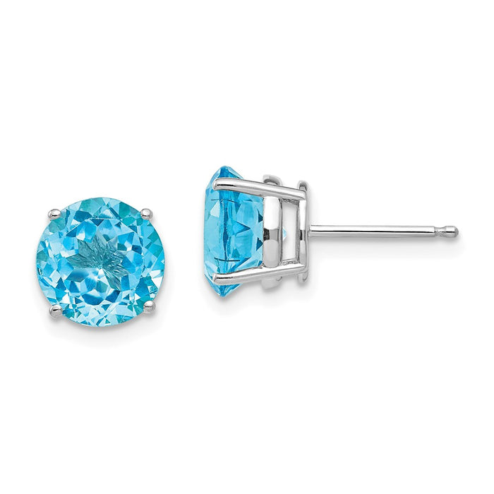 Million Charms 14k White Gold 8mm Blue Topaz Earrings, 8mm x 8mm