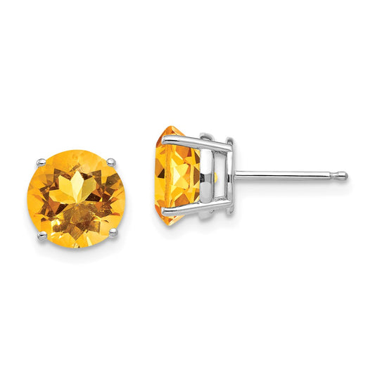 Million Charms 14k White Gold 8mm Citrine Earrings, 8mm x 8mm
