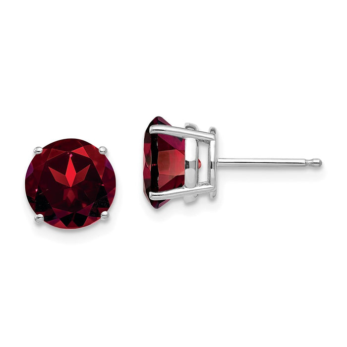 Million Charms 14k White Gold 8mm Garnet Earrings, 8mm x 8mm