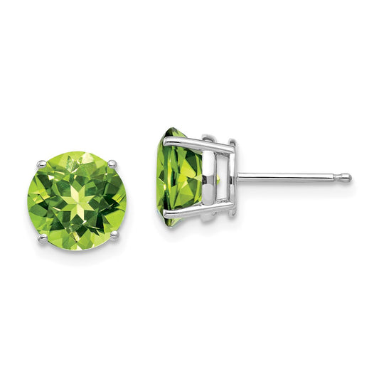 Million Charms 14k White Gold 8mm Peridot Earring, 8mm x 8mm