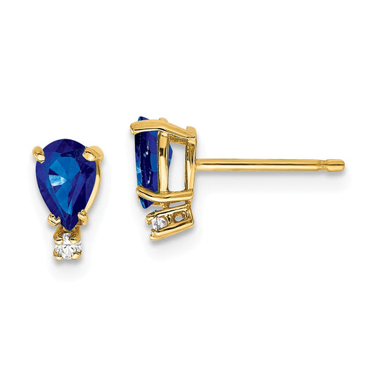 Million Charms 14k Yellow Gold 6x4mm Pear Sapphire VS Diamond Earrings, 8mm x 4mm