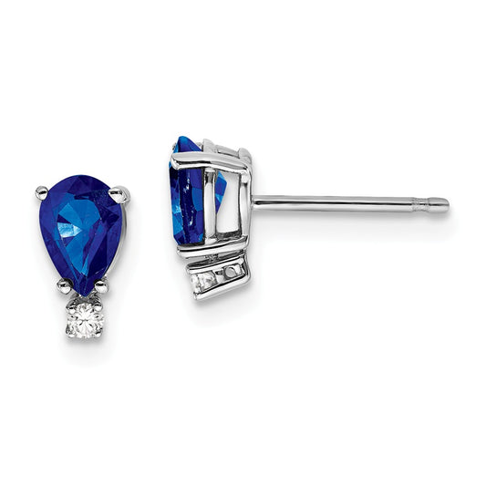 Million Charms 14k White Gold 6x4mm Pear Sapphire A Diamond Earrings, 8mm x 4mm