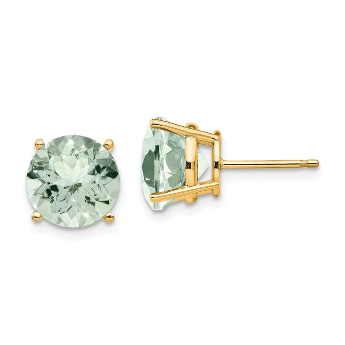 Million Charms 14k Yellow Gold 9mm Round Green Quartz Earrings, 9mm x 9mm