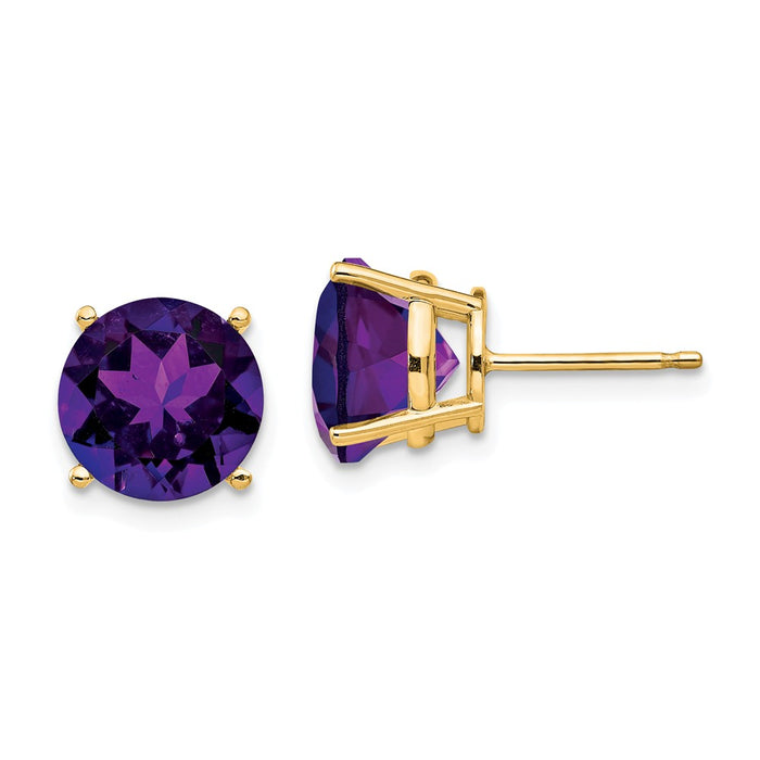 Million Charms 14k Yellow Gold Amethyst Round Stud Earring, 9mm x 9mm
