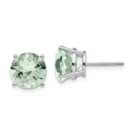 Million Charms 14k White Gold 9mm Round Green Quartz Earrings, 9mm x 9mm