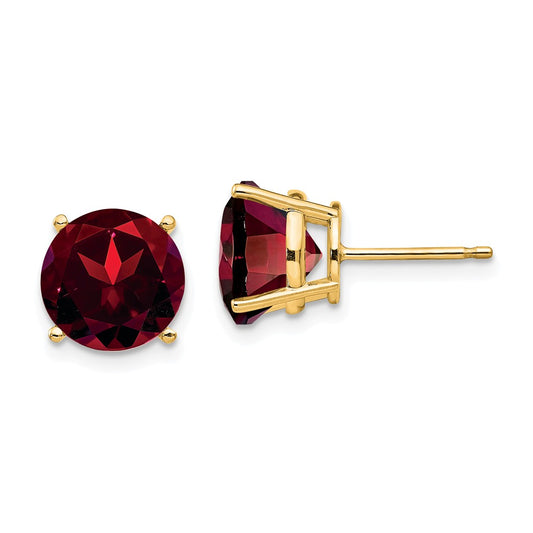 Million Charms 14k Yellow Gold Garnet Round Stud Earrings, 10mm x 10mm
