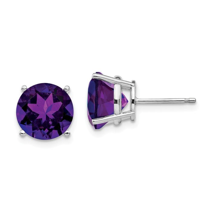 Million Charms 14k White Gold Amethyst Round Stud Earrings, 10mm x 10mm