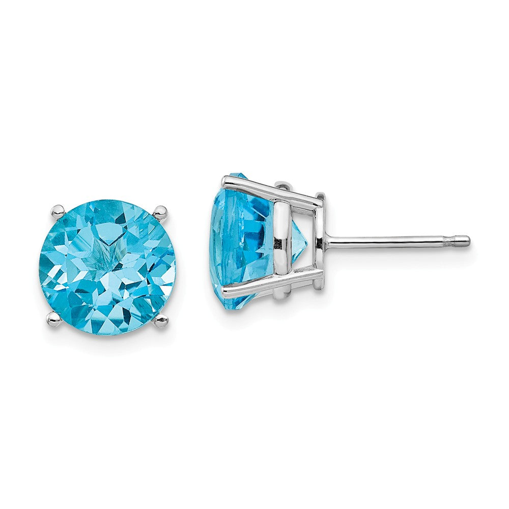 Million Charms 14k White Gold Blue Topaz Round Stud Earrings, 10mm x 10mm