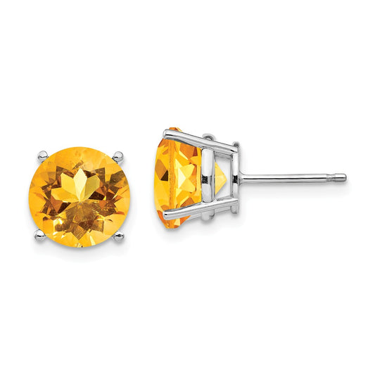 Million Charms 14k White Gold Citrine Round Stud Earrings, 10mm x 10mm