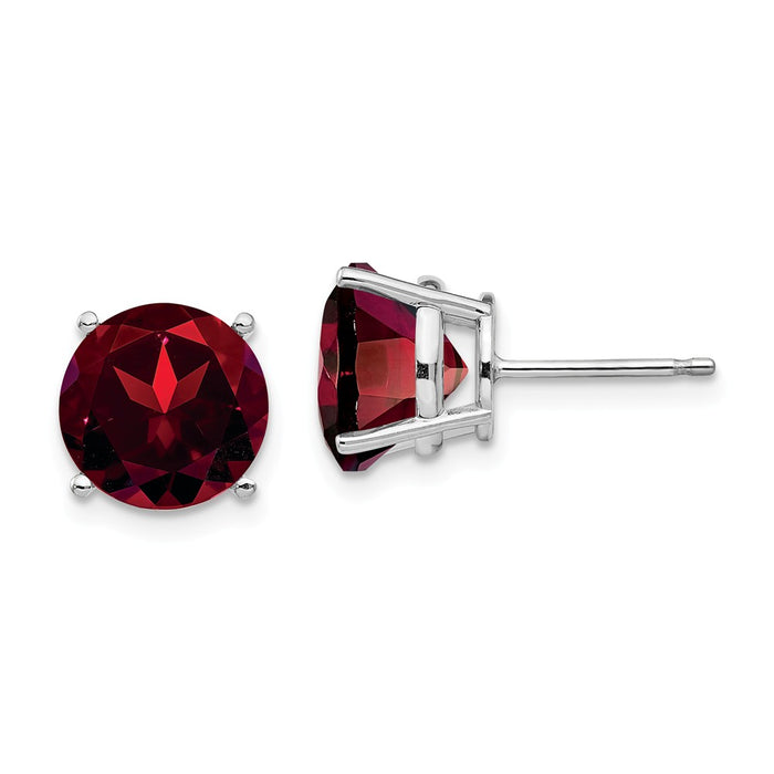 Million Charms 14k White Gold Garnet Round Stud Earrings, 10mm x 10mm