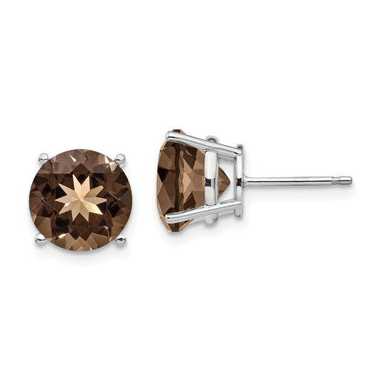 Million Charms 14k White Gold 10mm Round Smoky Quartz Earrings, 11mm x 11mm