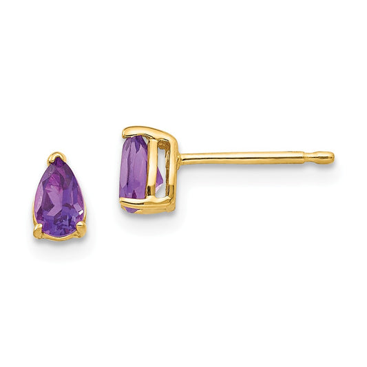 Million Charms 14k Yellow Gold 5x3mm Pear Amethyst Earrings, 6mm x 3mm