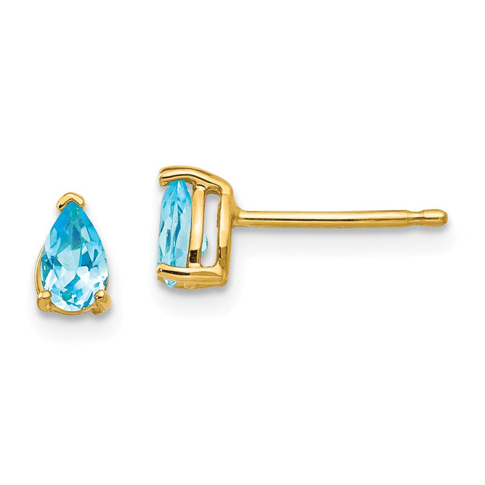 Million Charms 14k Yellow Gold 5x3mm Pear Blue Topaz Earrings, 6mm x 3mm