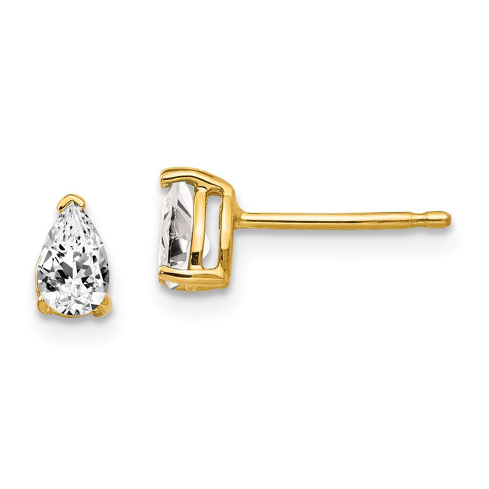 Million Charms 14k Yellow Gold 5x3mm Pear Cubic Zirconia Earrings, 6mm x 3mm