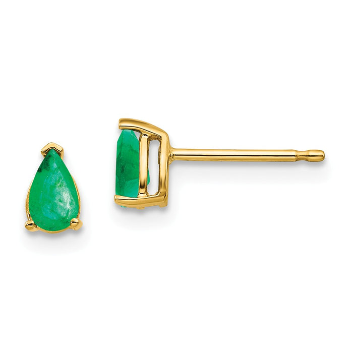Million Charms 14k Yellow Gold Emerald Post Earrings, 6mm x 3mm