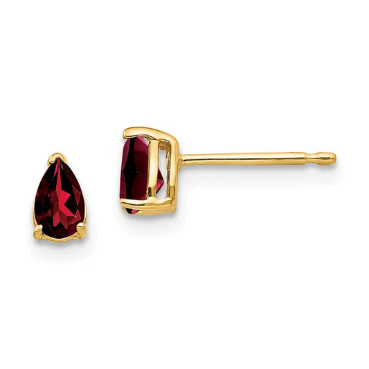 Million Charms 14k Yellow Gold 5x3mm Pear Garnet Earrings, 6mm x 3mm