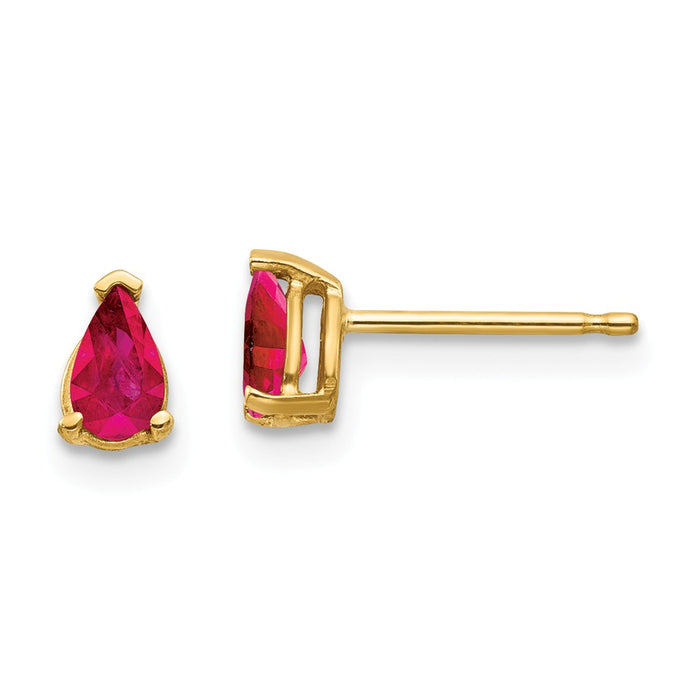 Million Charms 14k Yellow Gold Ruby Ruby Earrings, 6mm x 3mm