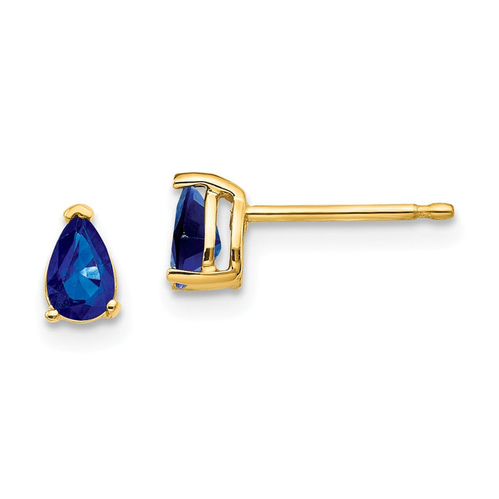 Million Charms 14k Yellow Gold Sapphire Post Earrings, 6mm x 3mm