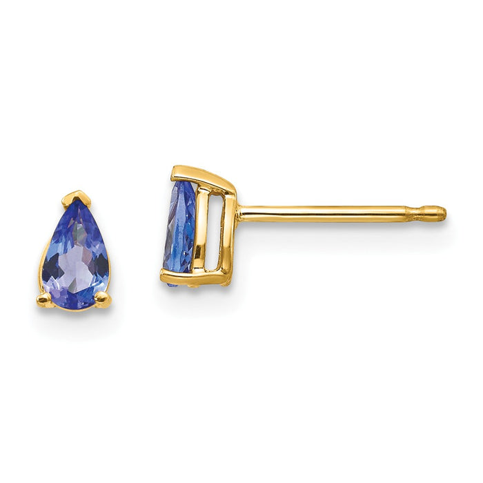 Million Charms 14k Yellow Gold Tanzanite Post Earrings, 6mm x 3mm