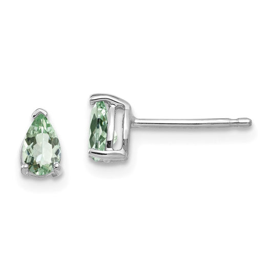 Million Charms 14k White Gold 5x3 Pear Green Quartz Earrings, 6mm x 3mm