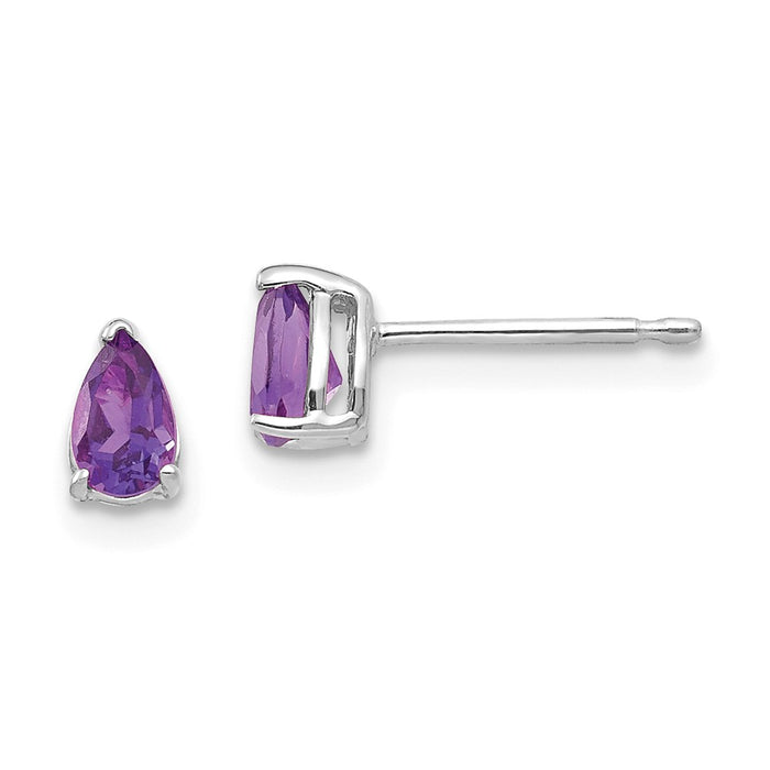 Million Charms 14k White Gold 5x3mm Pear Amethyst Earrings, 6mm x 3mm