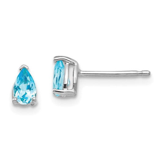 Million Charms 14k White Gold 5x3mm Pear Blue Topaz Earrings, 6mm x 3mm