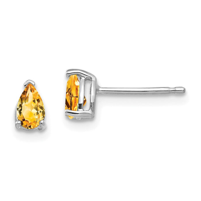 Million Charms 14k White Gold Citrine Pear Stud Earrings, 6mm x 3mm