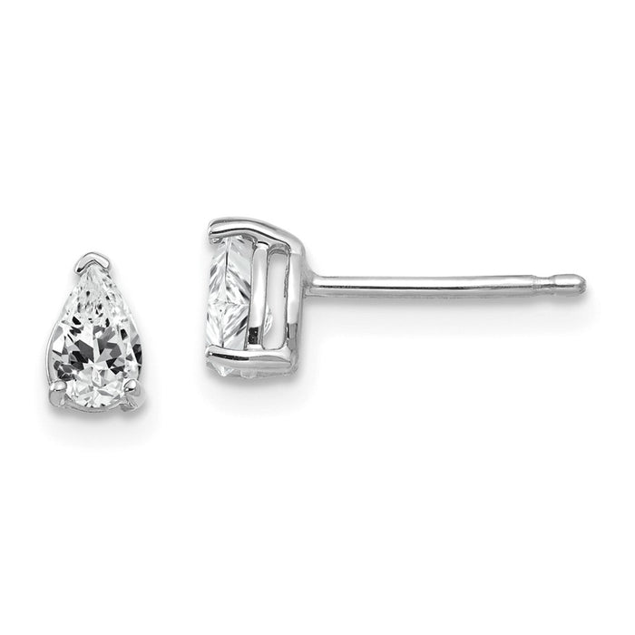 Million Charms 14k White Gold Cubic Zirconia pear stud earring, 6mm x 3mm