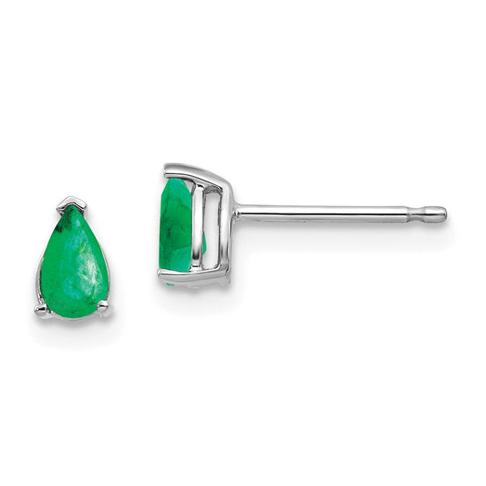 Million Charms 14k White Gold Emerald Earrings, 6mm x 3mm