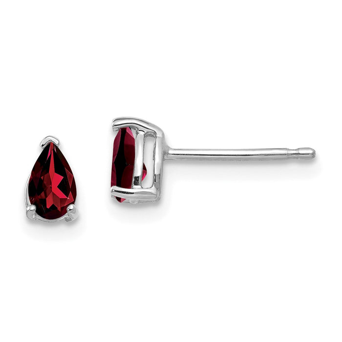 Million Charms 14k White Gold 5x3mm Pear Garnet Earrings, 6mm x 3mm