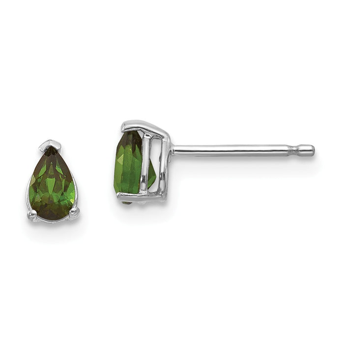 Million Charms 14k White Gold Green Tourmaline Earrings, 6mm x 3mm