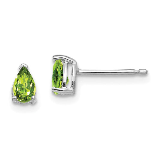 Million Charms 14k White Gold 5x3mm Pear Peridot Earrings, 6mm x 3mm